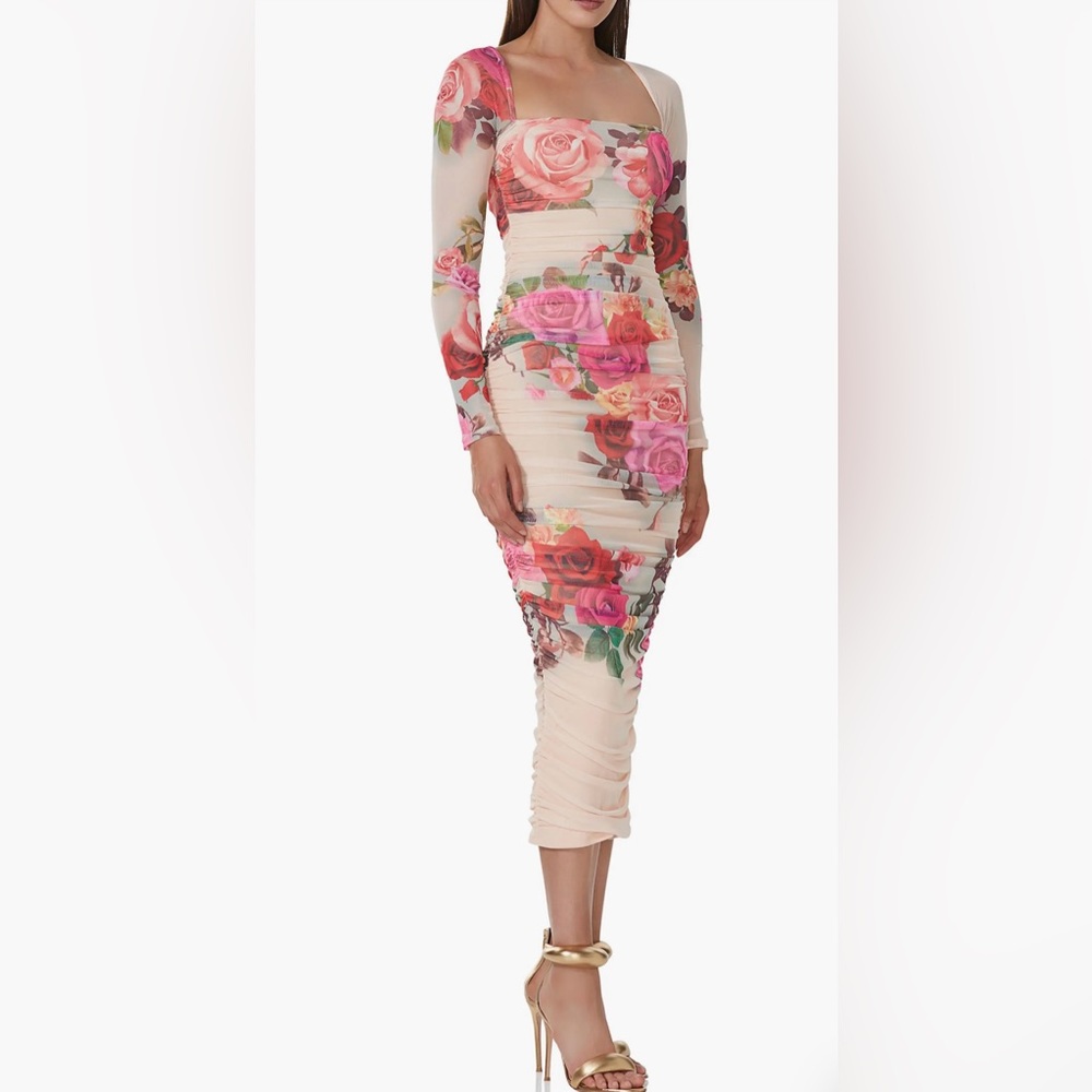 AFRM
Women's Pink maggie Ruched Long Sleeve Body-con Midi Dress NWT